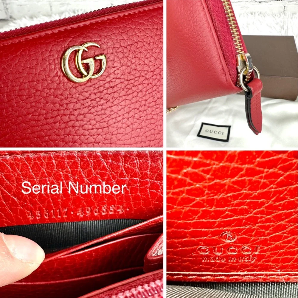 Gucci Marmont red leather zip around zippy wallet on chain crossbody WOC - Picture 6 of 16